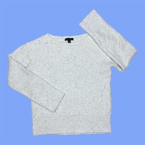 Ann Taylor Tweed Knit Sweater White Speckled Crew Neck Long Sleeve Womens M